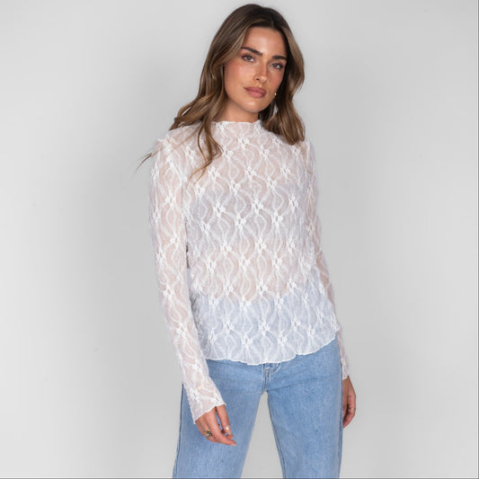 Blumen-Spitzen Langarmshirt