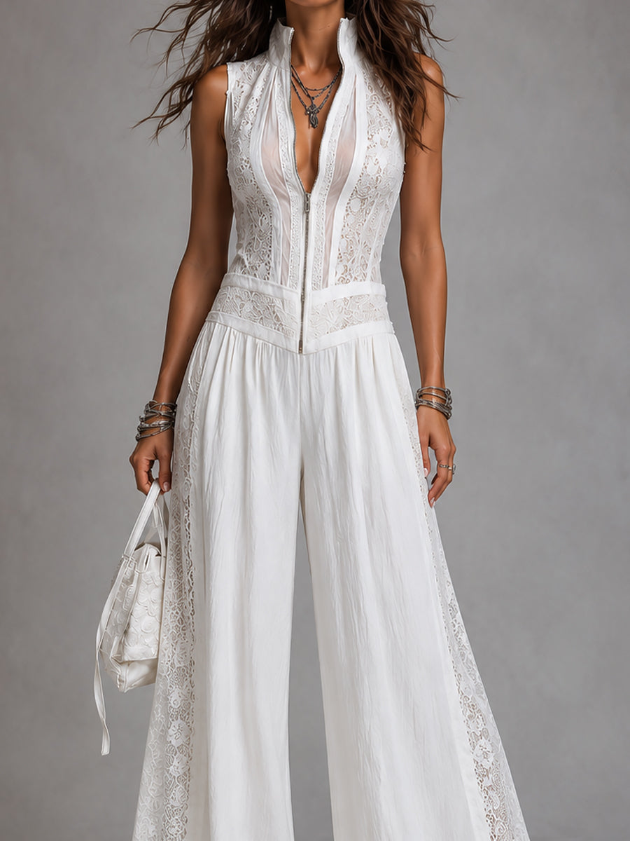 LENA – Eleganter Jumpsuit mit weitem Bein und Spitzendetails