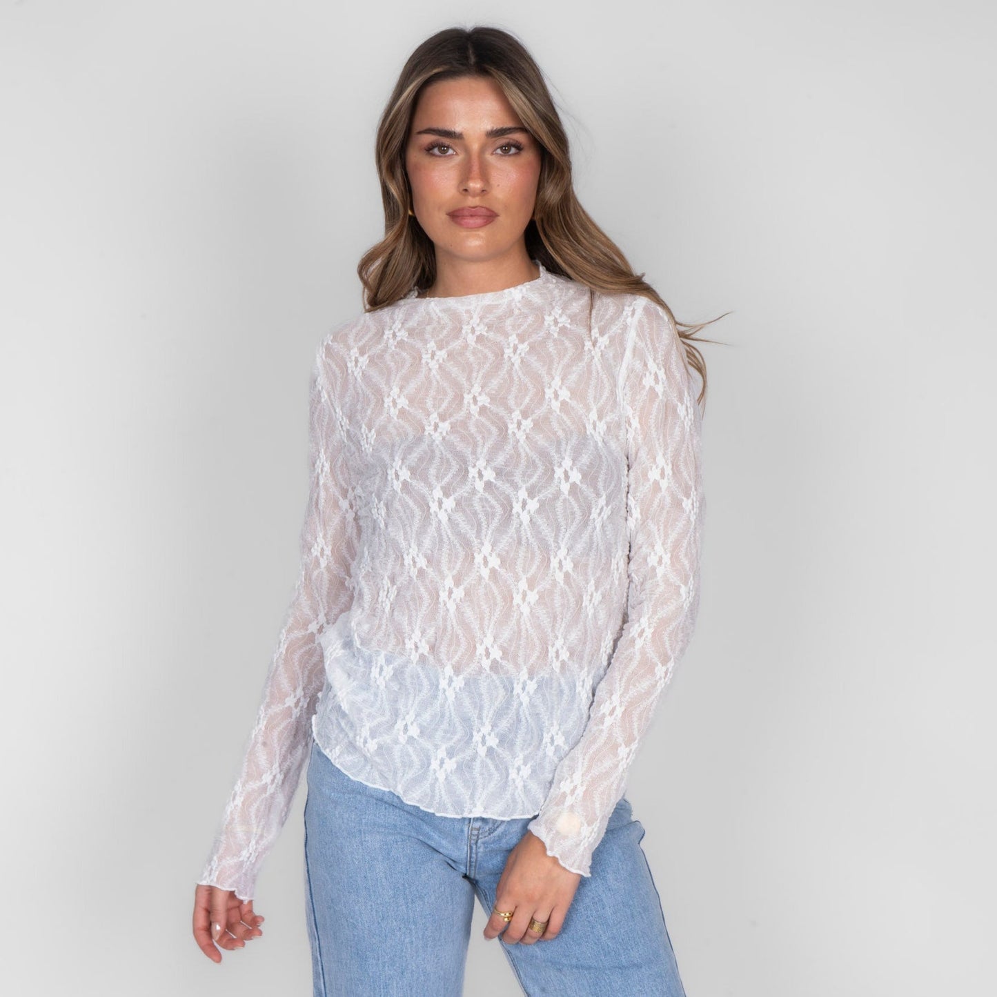 Blumen-Spitzen Langarmshirt