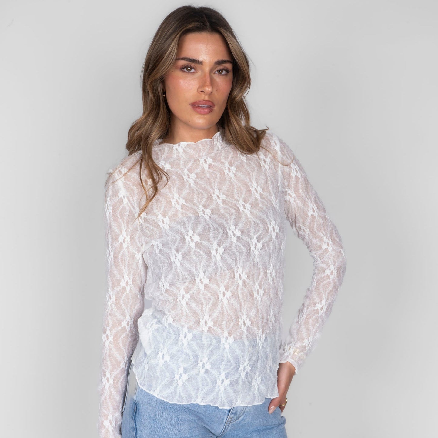 Blumen-Spitzen Langarmshirt
