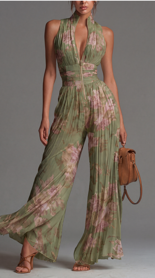 Léa — Chiffon-Jumpsuit mit Blumenmuster