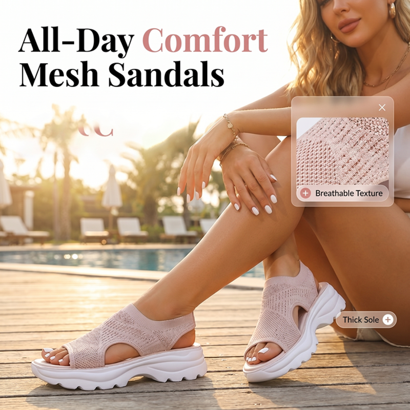 Damen-Plateausandalen aus atmungsaktivem Mesh